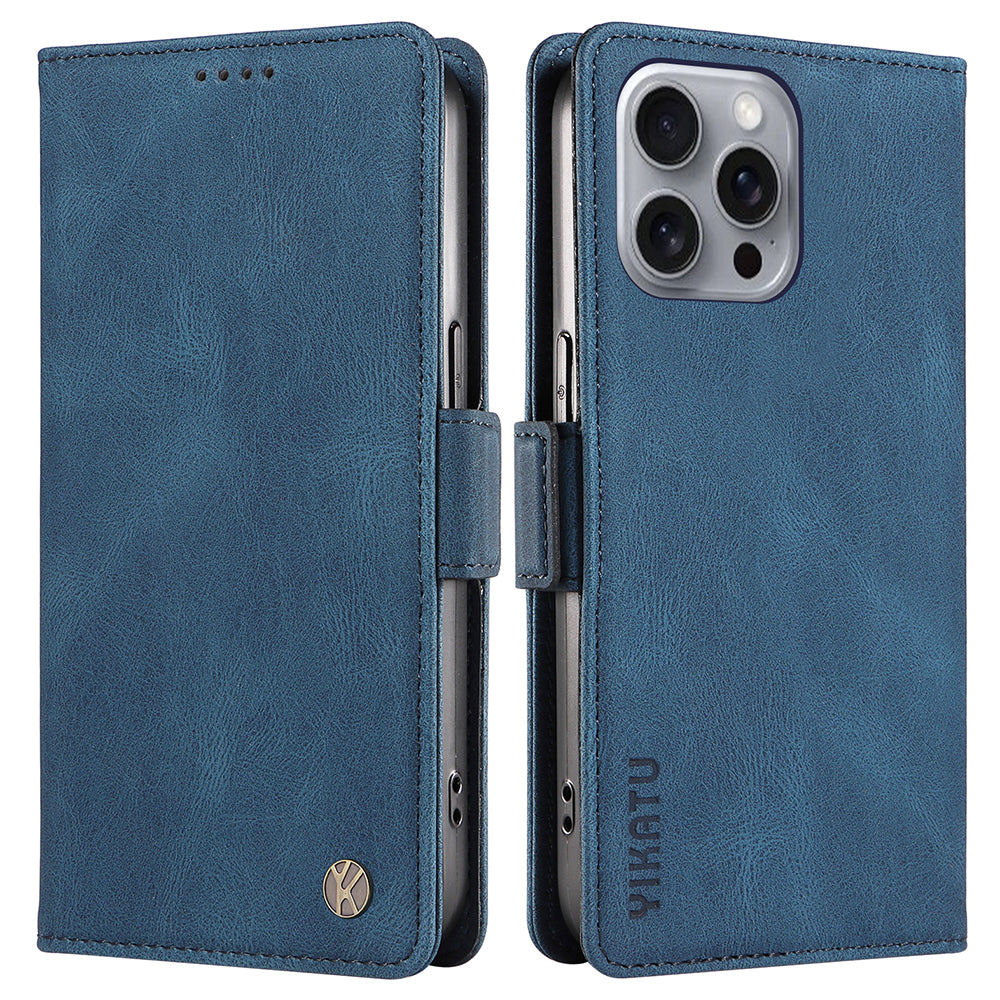 YIKATU YK-005 For iPhone 16 Pro Max Case Leather Phone Cover with Side Magnetic Clasp - Blue