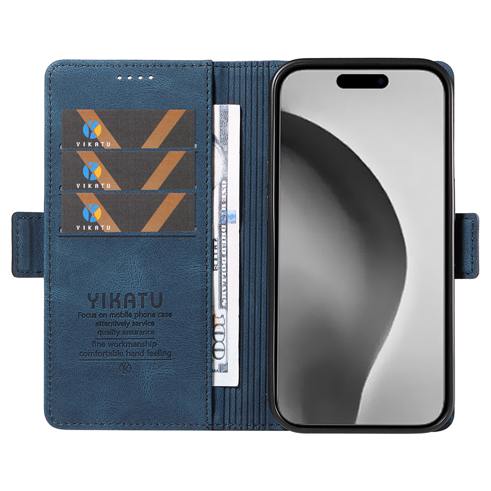 YIKATU YK-005 For iPhone 16 Pro Max Case Leather Phone Cover with Side Magnetic Clasp - Blue