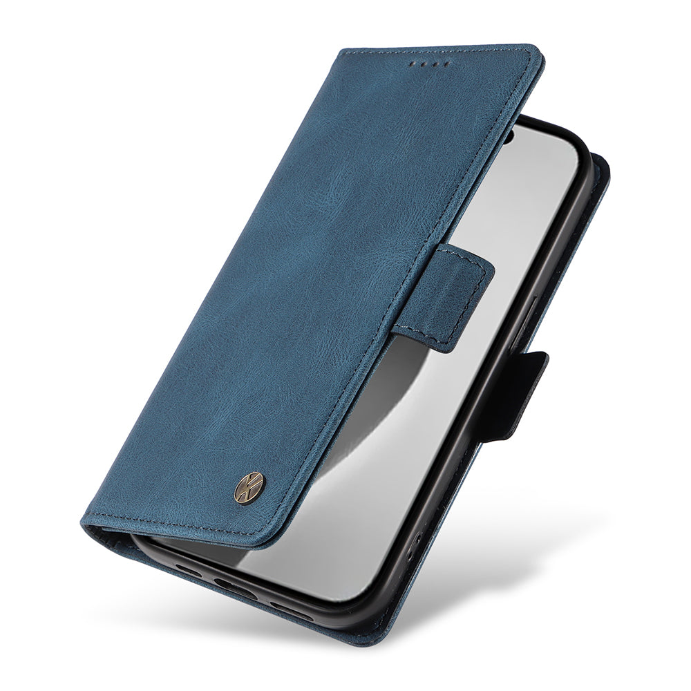 YIKATU YK-005 For iPhone 16 Pro Max Case Leather Phone Cover with Side Magnetic Clasp - Blue