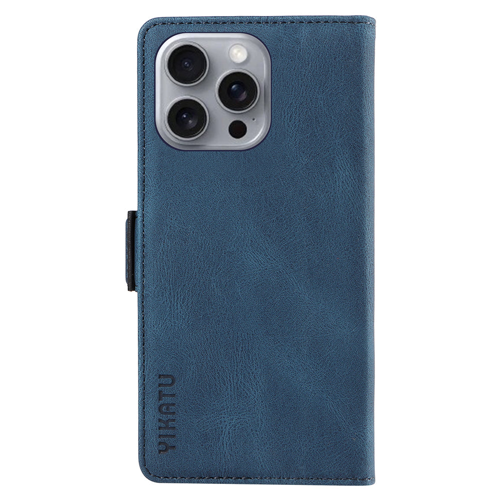 YIKATU YK-005 For iPhone 16 Pro Max Case Leather Phone Cover with Side Magnetic Clasp - Blue