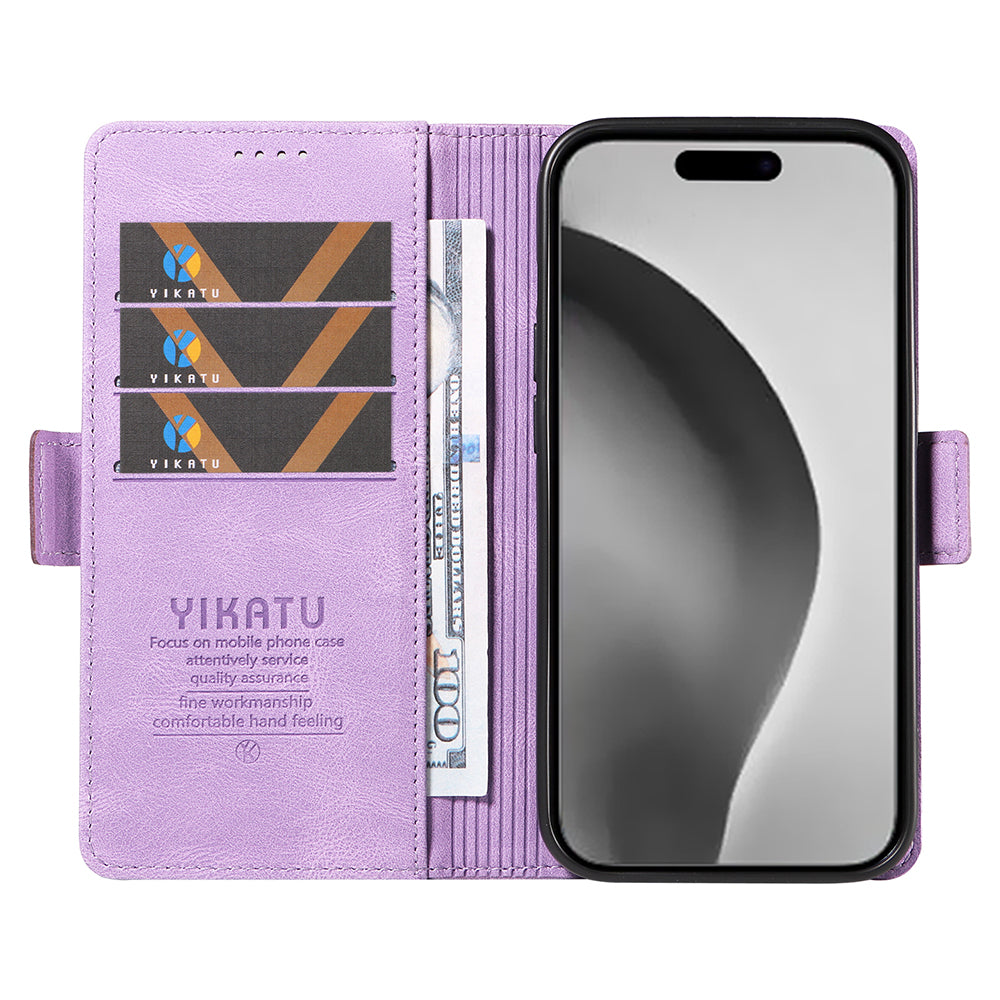 YIKATU YK-005 For iPhone 16 Pro Max Case Leather Phone Cover with Side Magnetic Clasp - Purple