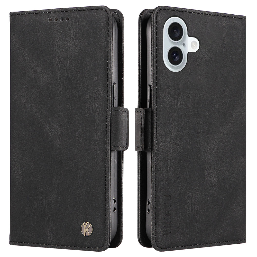 YIKATU YK-005 For iPhone 16 Plus Case Wallet Leather Phone Cover - Black