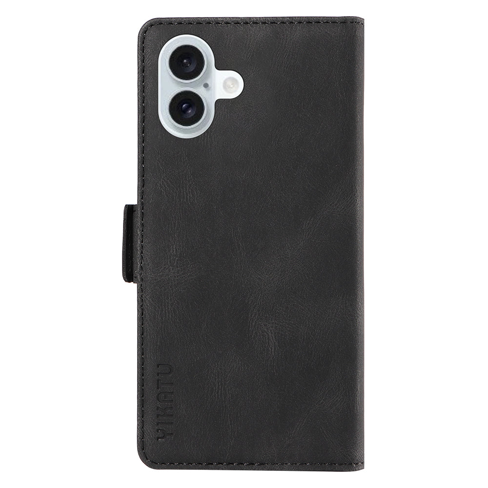 YIKATU YK-005 For iPhone 16 Plus Case Wallet Leather Phone Cover - Black