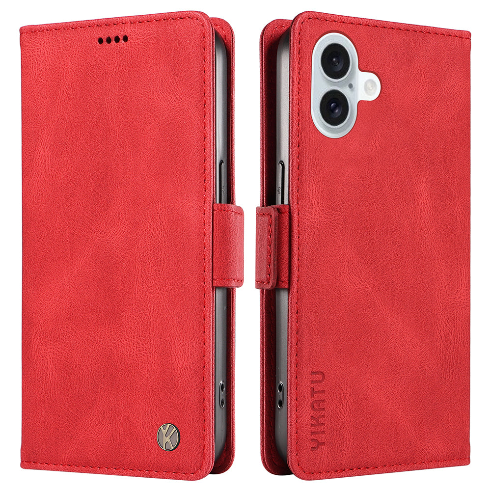 YIKATU YK-005 For iPhone 16 Plus Case Wallet Leather Phone Cover - Red