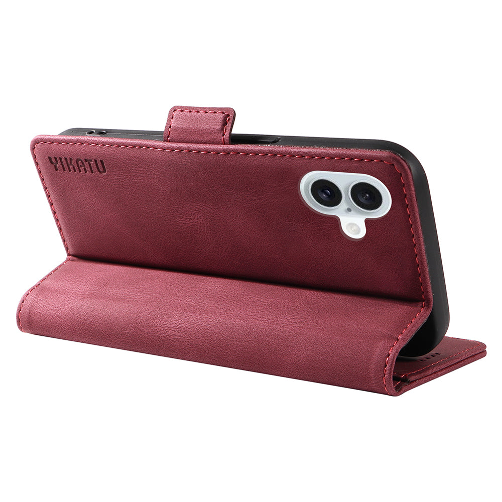 YIKATU YK-005 For iPhone 16 Plus Case Wallet Leather Phone Cover - Wine Red