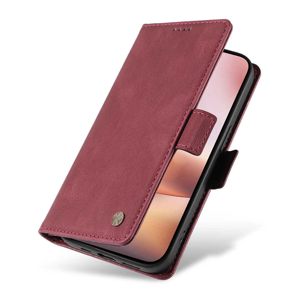 YIKATU YK-005 For iPhone 16 Plus Case Wallet Leather Phone Cover - Wine Red