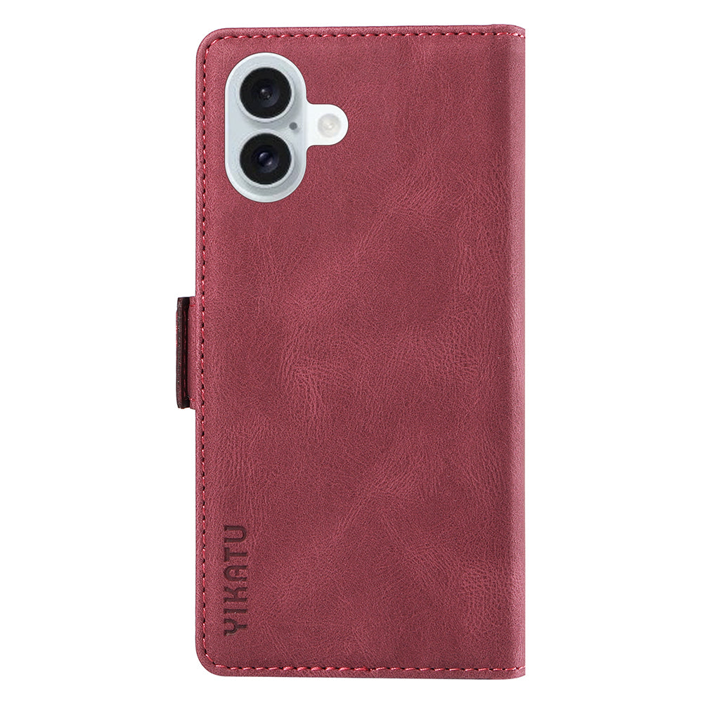 YIKATU YK-005 For iPhone 16 Plus Case Wallet Leather Phone Cover - Wine Red