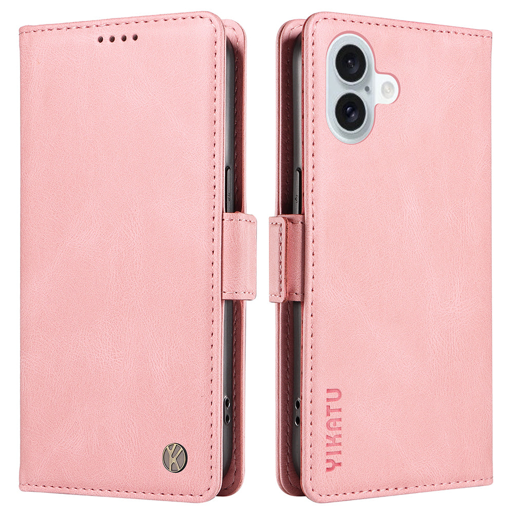 YIKATU YK-005 For iPhone 16 Plus Case Wallet Leather Phone Cover - Pink