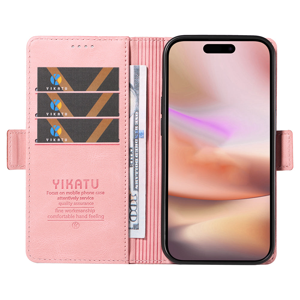 YIKATU YK-005 For iPhone 16 Plus Case Wallet Leather Phone Cover - Pink