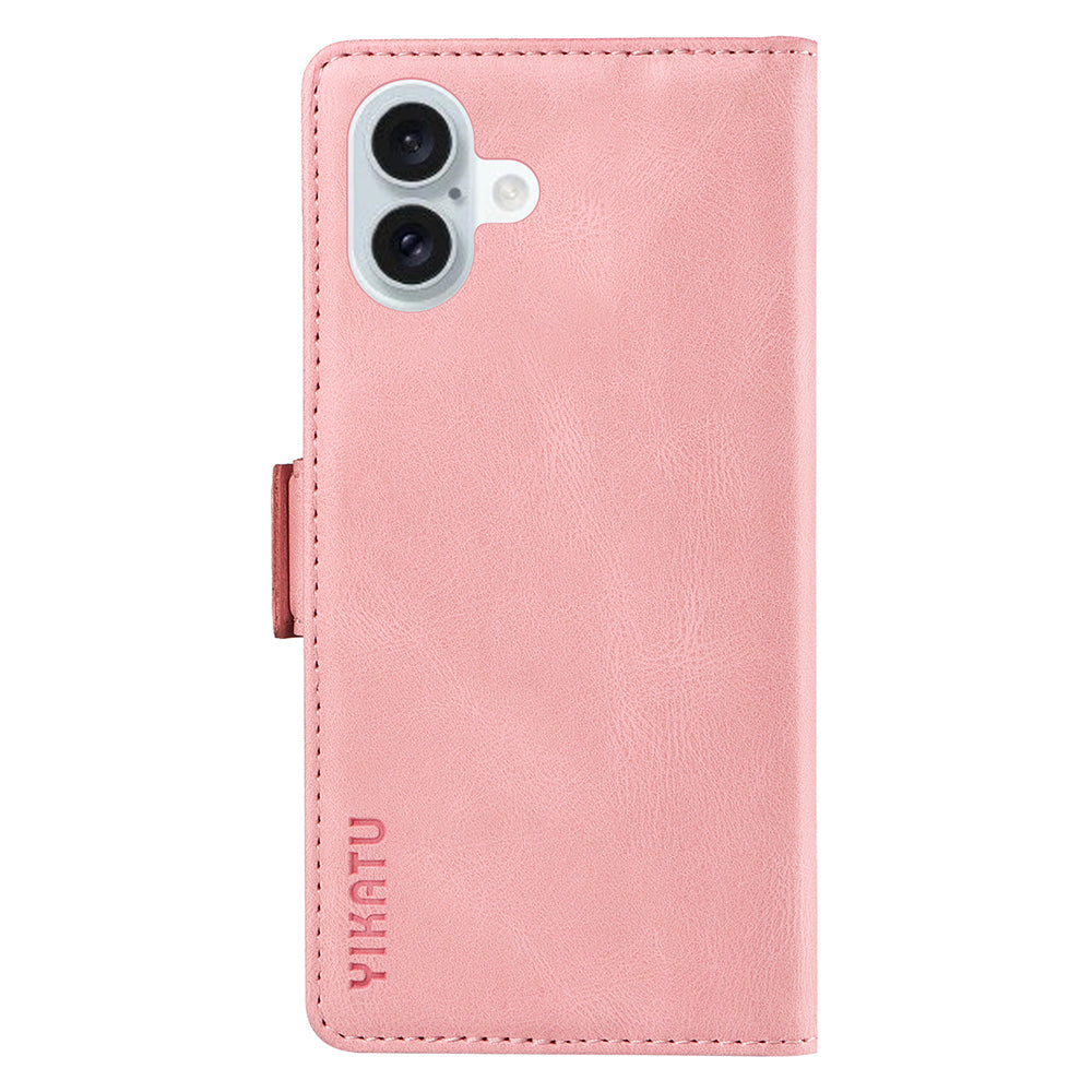 YIKATU YK-005 For iPhone 16 Plus Case Wallet Leather Phone Cover - Pink