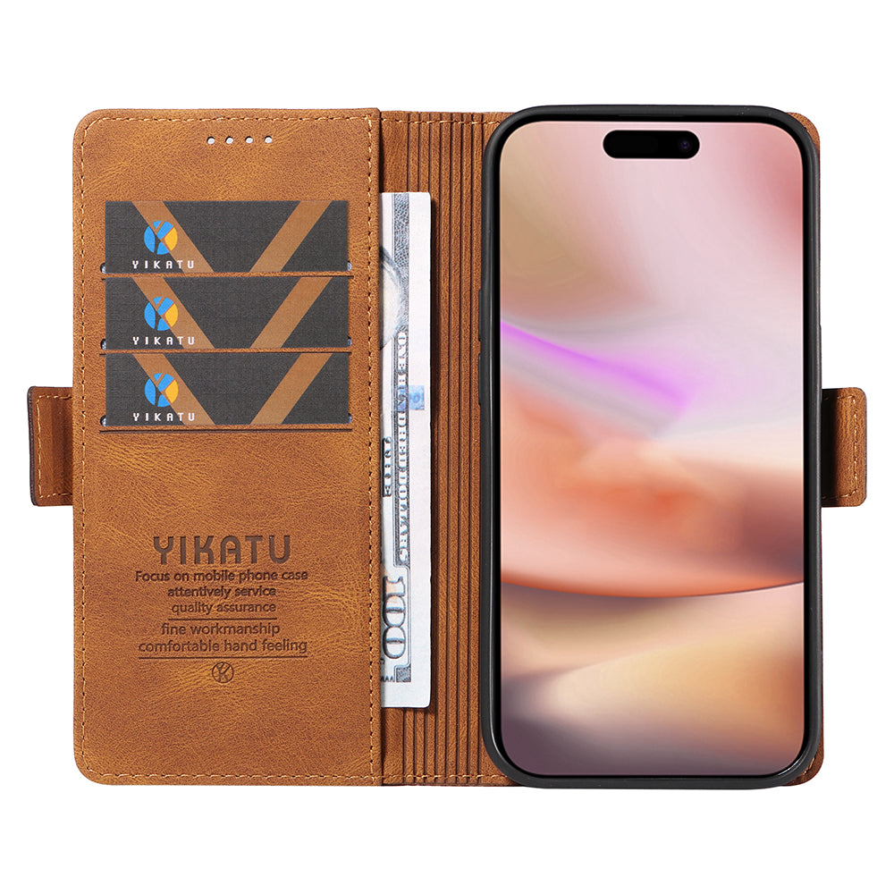 YIKATU YK-005 For iPhone 16 Plus Case Wallet Leather Phone Cover - Brown