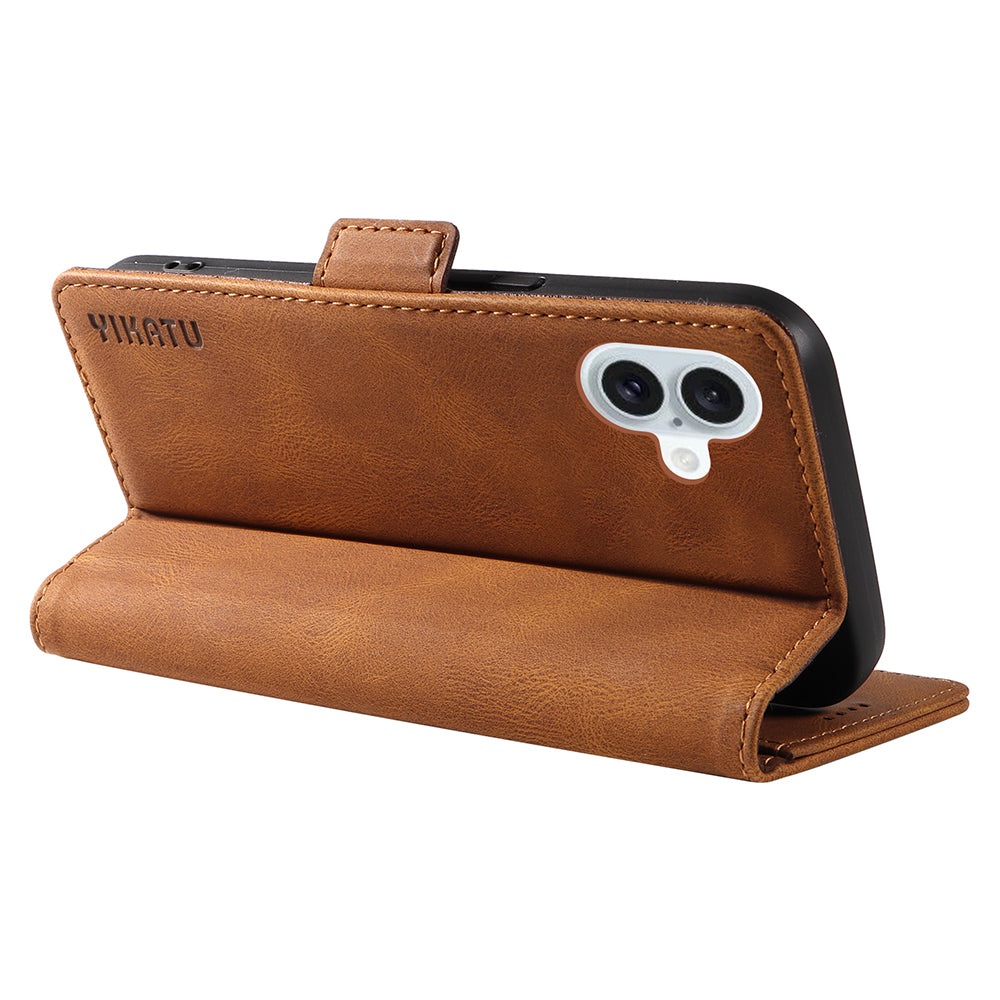 YIKATU YK-005 For iPhone 16 Plus Case Wallet Leather Phone Cover - Brown