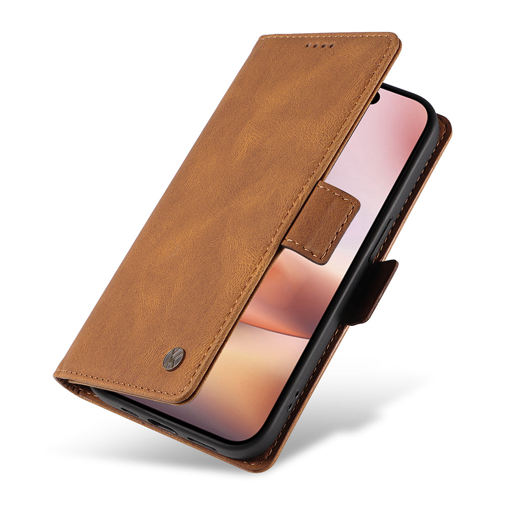 YIKATU YK-005 For iPhone 16 Plus Case Wallet Leather Phone Cover - Brown