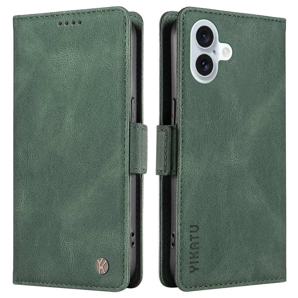 YIKATU YK-005 For iPhone 16 Plus Case Wallet Leather Phone Cover - Green