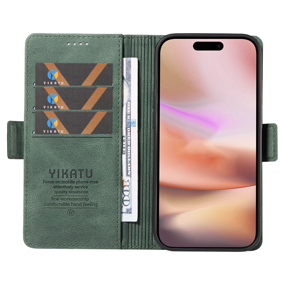 YIKATU YK-005 For iPhone 16 Plus Case Wallet Leather Phone Cover - Green