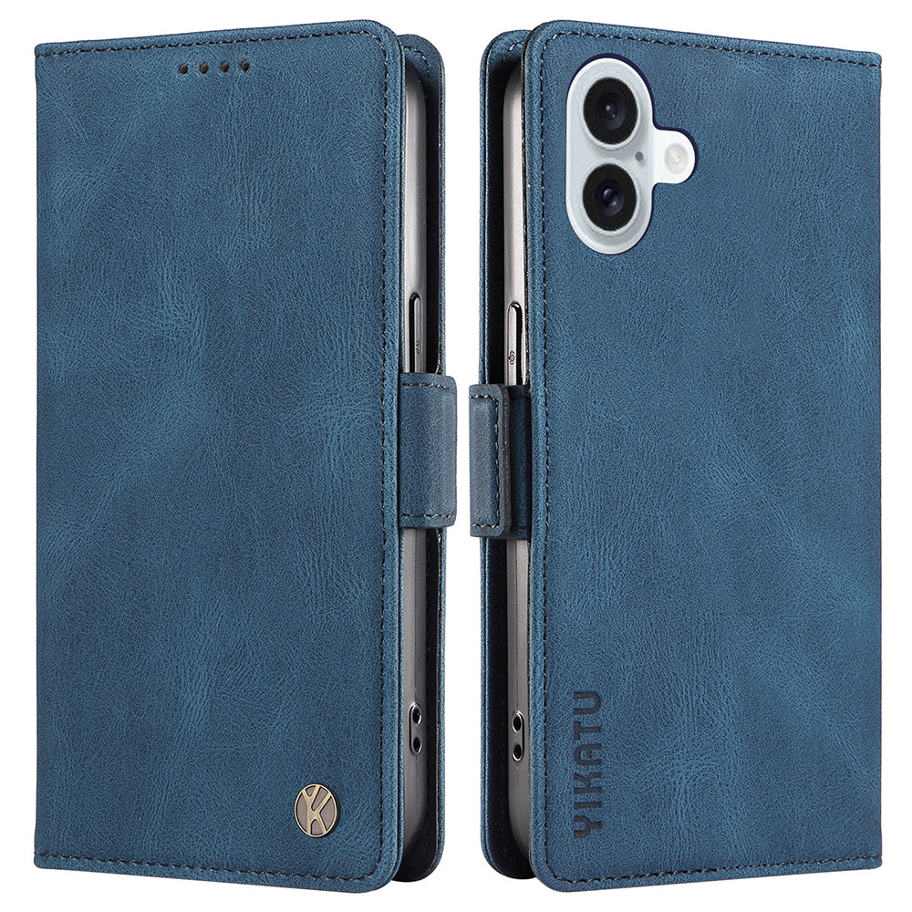 YIKATU YK-005 For iPhone 16 Plus Case Wallet Leather Phone Cover - Blue