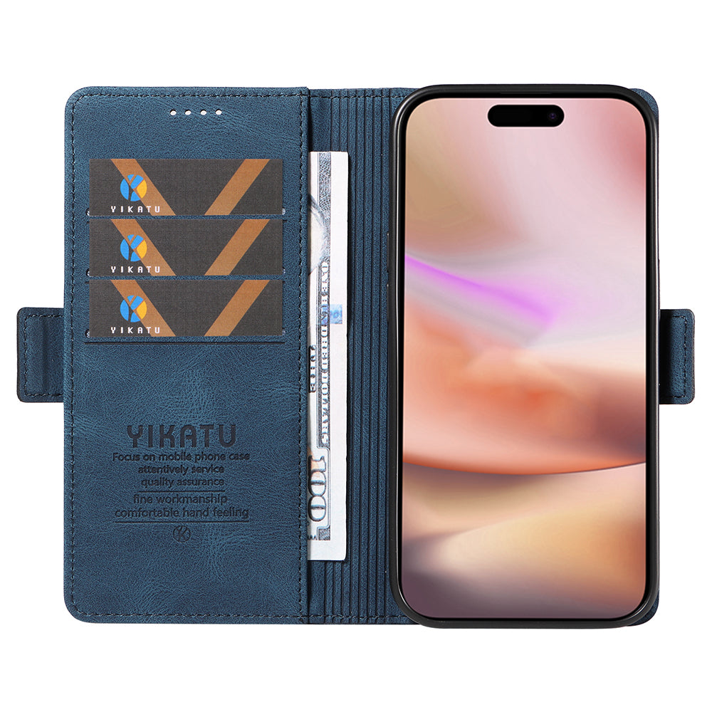 YIKATU YK-005 For iPhone 16 Plus Case Wallet Leather Phone Cover - Blue