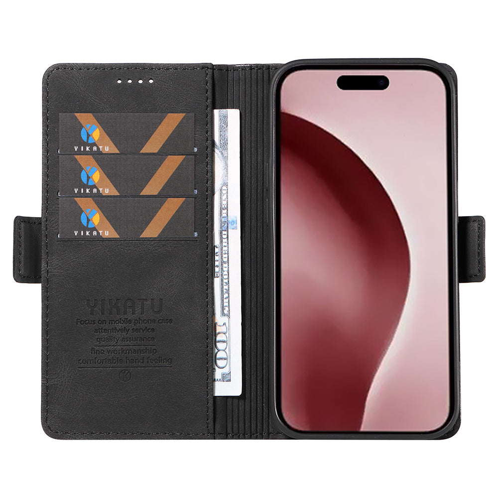 YIKATU YK-005 For iPhone 16 Pro Case Skin-Touch Leather Wallet Phone Cover - Black