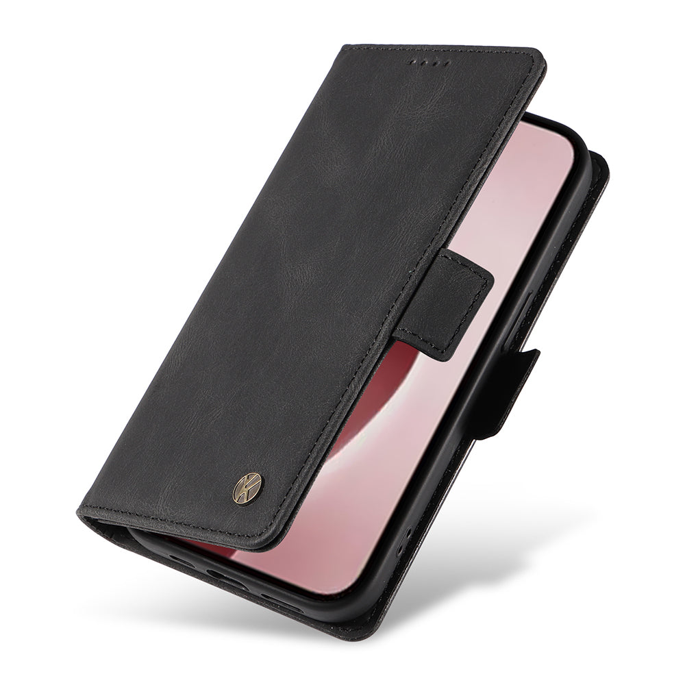 YIKATU YK-005 For iPhone 16 Pro Case Skin-Touch Leather Wallet Phone Cover - Black