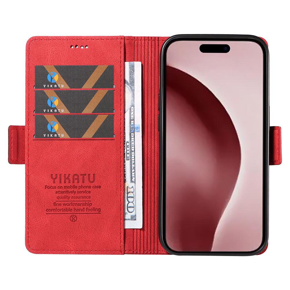 YIKATU YK-005 For iPhone 16 Pro Case Skin-Touch Leather Wallet Phone Cover - Red