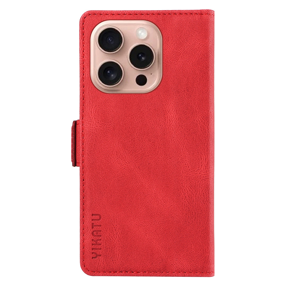 YIKATU YK-005 For iPhone 16 Pro Case Skin-Touch Leather Wallet Phone Cover - Red