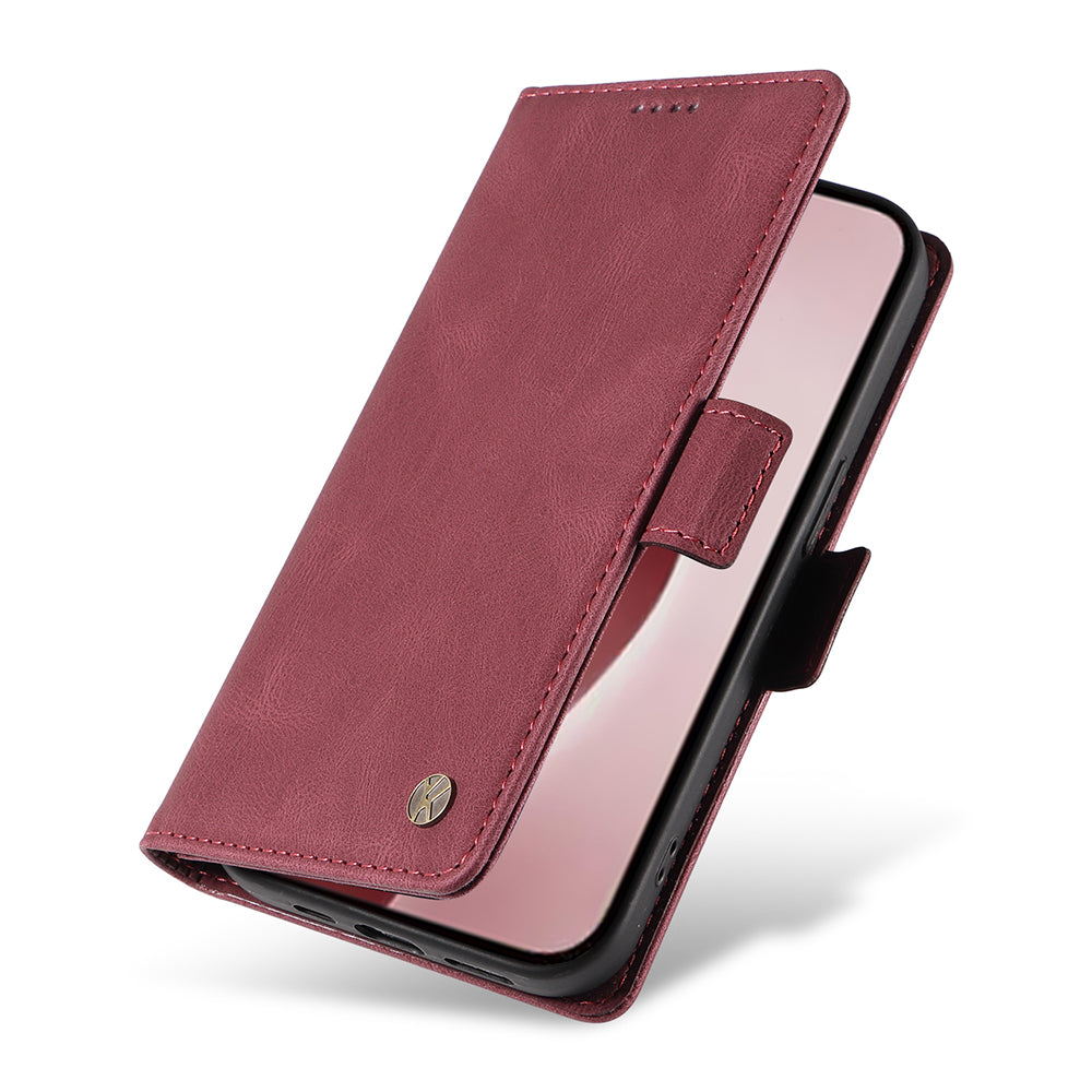 YIKATU YK-005 For iPhone 16 Pro Case Skin-Touch Leather Wallet Phone Cover - Wine Red