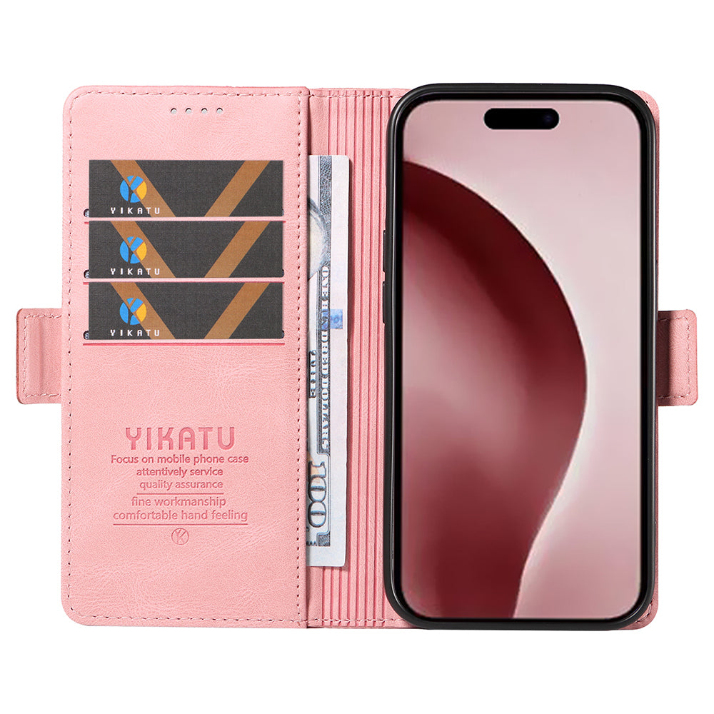 YIKATU YK-005 For iPhone 16 Pro Case Skin-Touch Leather Wallet Phone Cover - Pink