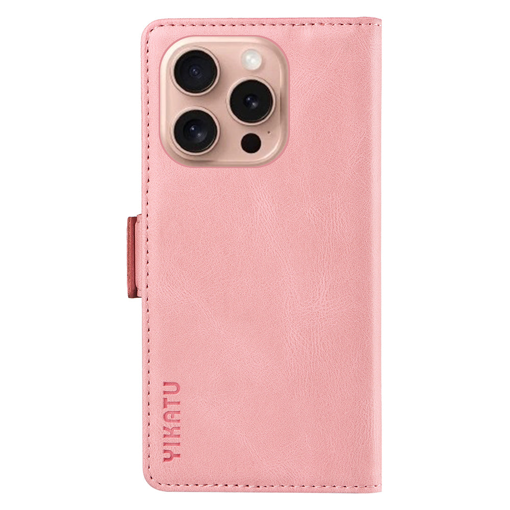 YIKATU YK-005 For iPhone 16 Pro Case Skin-Touch Leather Wallet Phone Cover - Pink