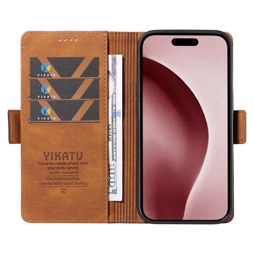 YIKATU YK-005 For iPhone 16 Pro Case Skin-Touch Leather Wallet Phone Cover - Brown