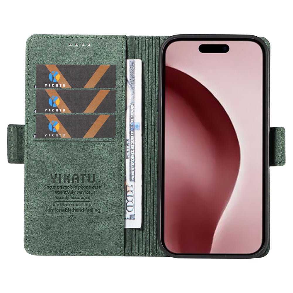 YIKATU YK-005 For iPhone 16 Pro Case Skin-Touch Leather Wallet Phone Cover - Green