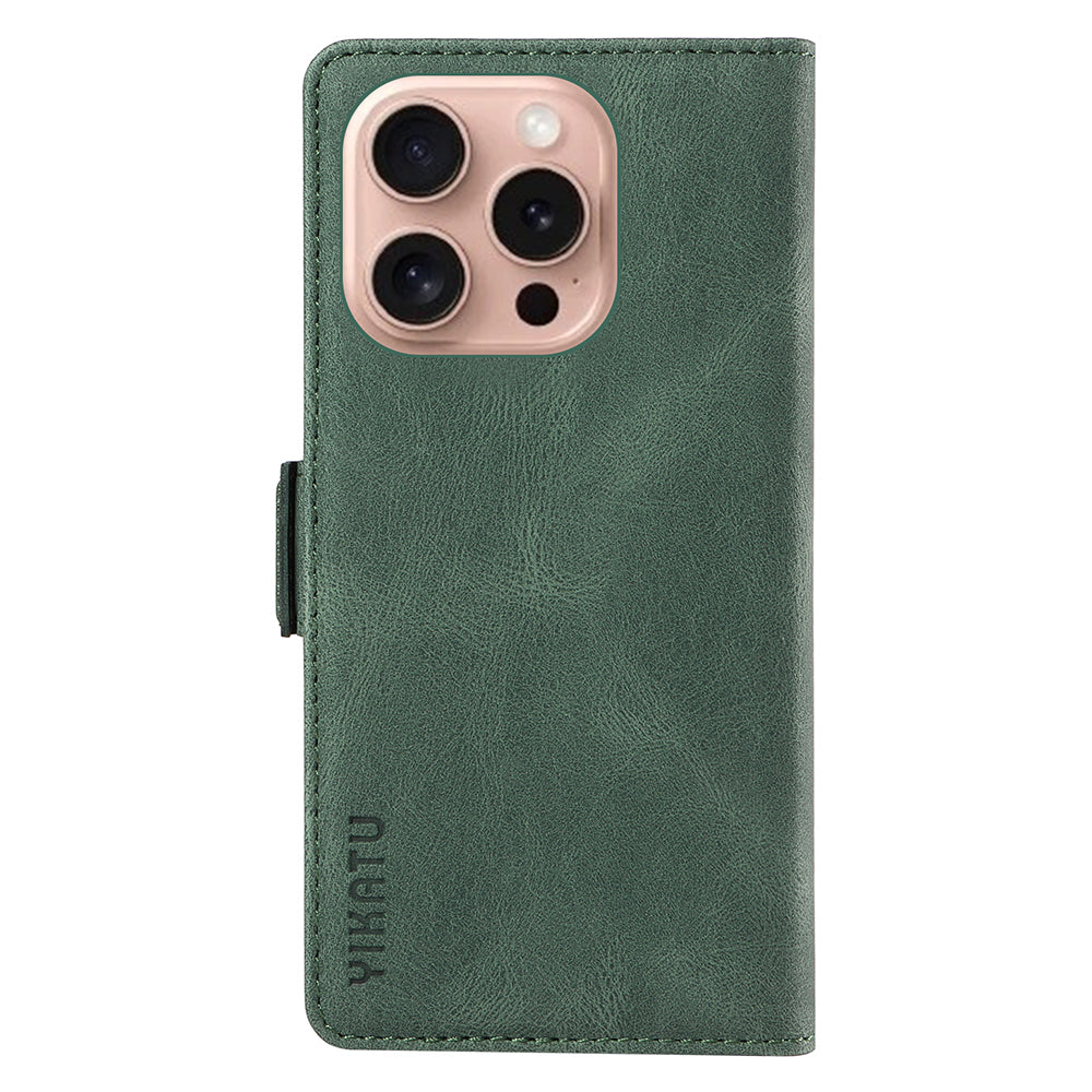 YIKATU YK-005 For iPhone 16 Pro Case Skin-Touch Leather Wallet Phone Cover - Green