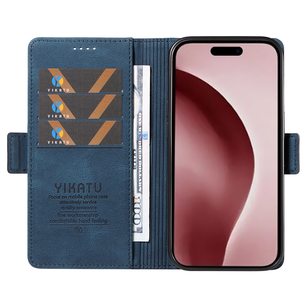 YIKATU YK-005 For iPhone 16 Pro Case Skin-Touch Leather Wallet Phone Cover - Blue