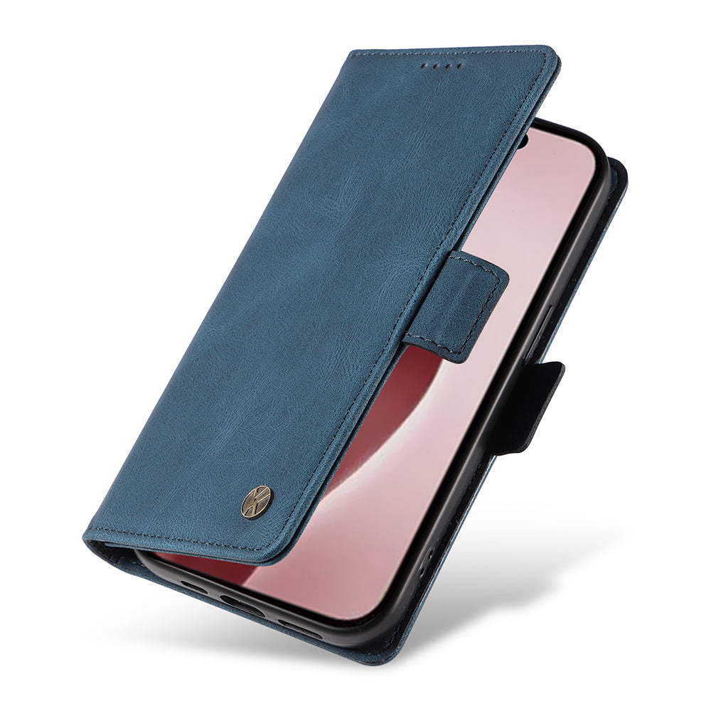 YIKATU YK-005 For iPhone 16 Pro Case Skin-Touch Leather Wallet Phone Cover - Blue