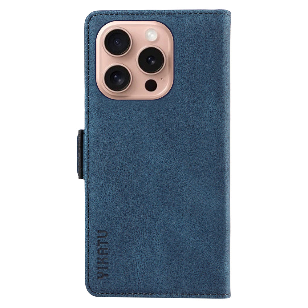 YIKATU YK-005 For iPhone 16 Pro Case Skin-Touch Leather Wallet Phone Cover - Blue