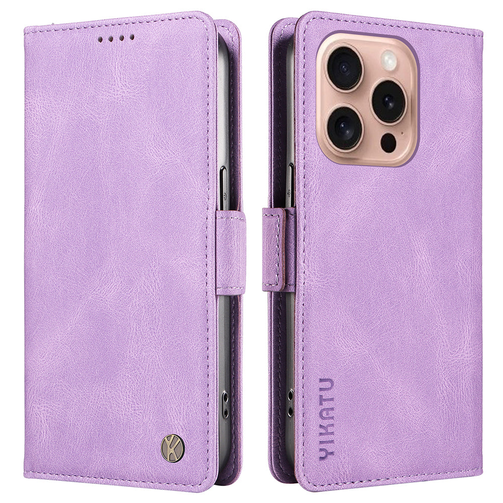 YIKATU YK-005 For iPhone 16 Pro Case Skin-Touch Leather Wallet Phone Cover - Purple