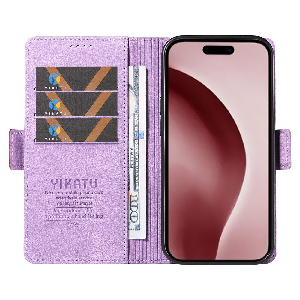 YIKATU YK-005 For iPhone 16 Pro Case Skin-Touch Leather Wallet Phone Cover - Purple