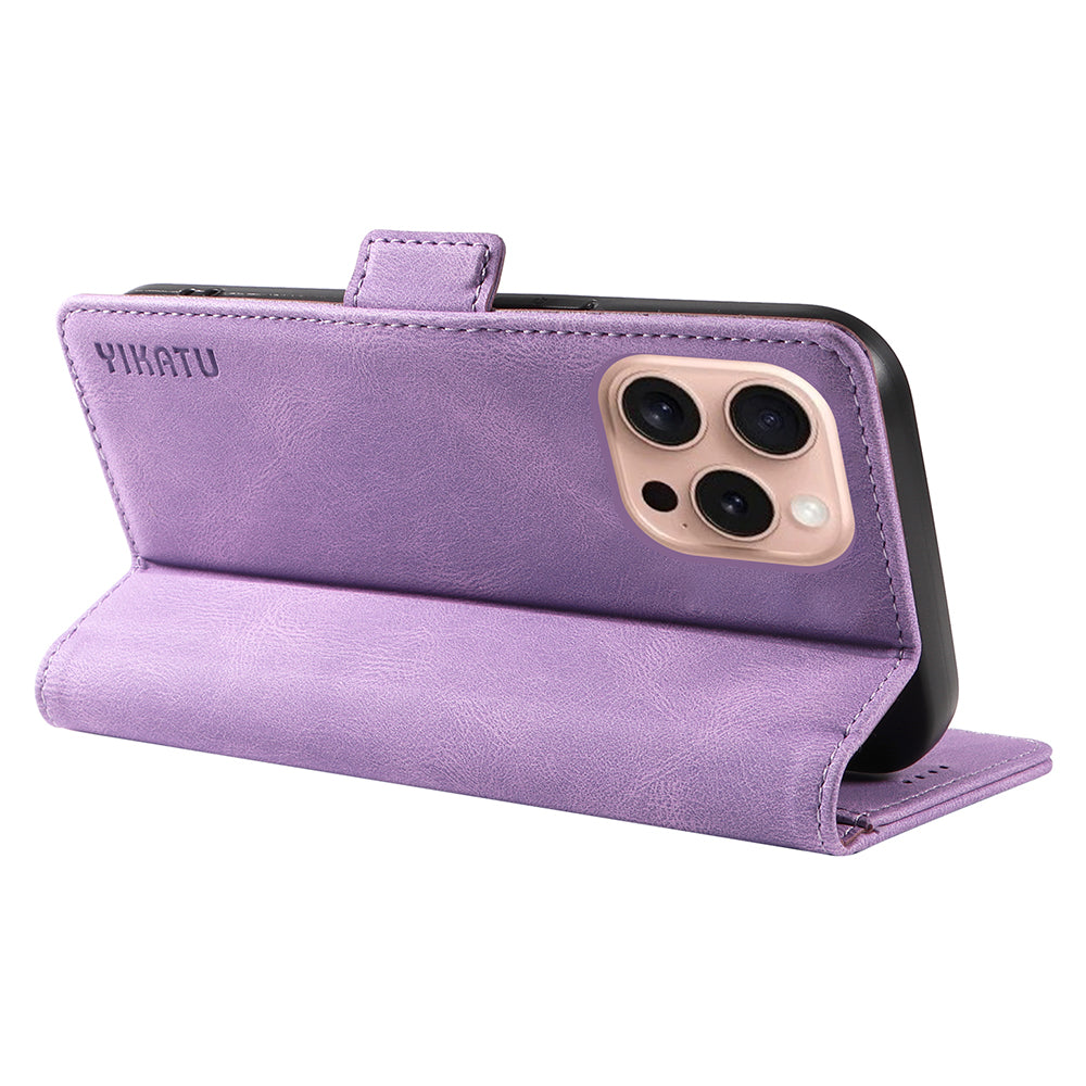 YIKATU YK-005 For iPhone 16 Pro Case Skin-Touch Leather Wallet Phone Cover - Purple