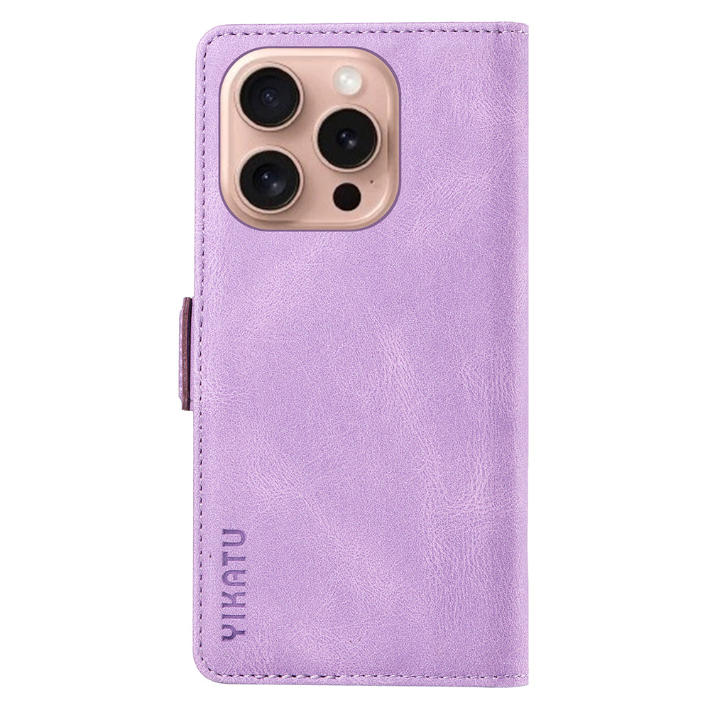 YIKATU YK-005 For iPhone 16 Pro Case Skin-Touch Leather Wallet Phone Cover - Purple