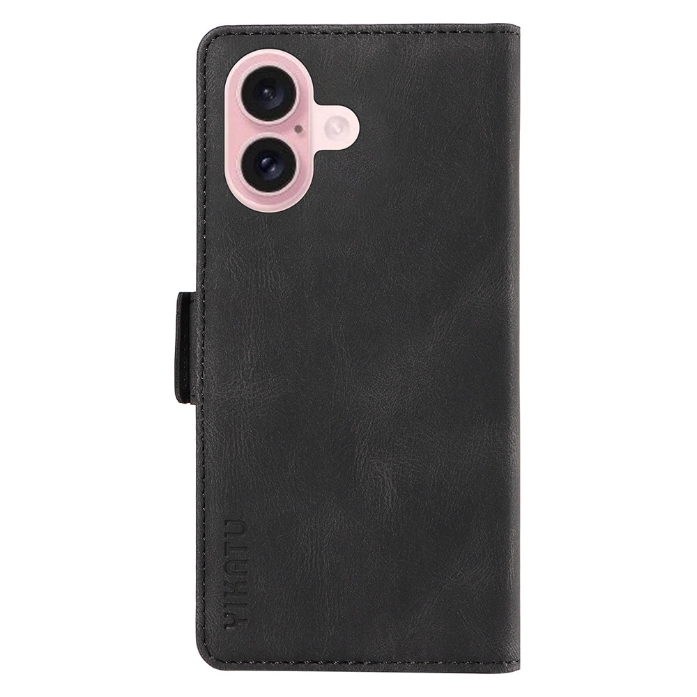 YIKATU YK-005 For iPhone 16 Case PU Leather Wallet Phone Cover Skin-Touch Feeling - Black