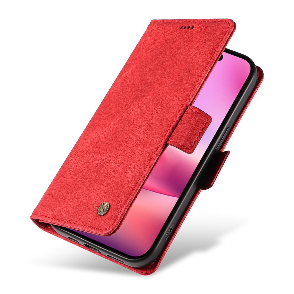 YIKATU YK-005 For iPhone 16 Case PU Leather Wallet Phone Cover Skin-Touch Feeling - Red