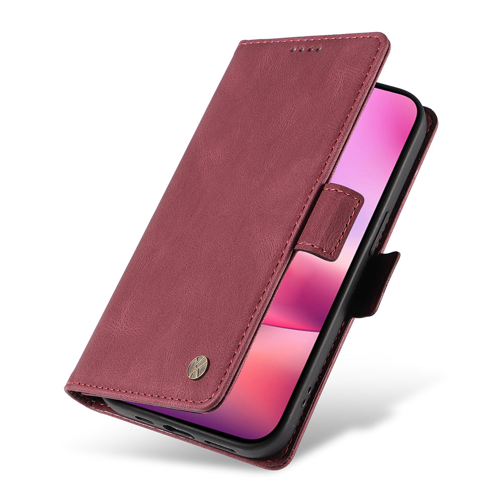 YIKATU YK-005 For iPhone 16 Case PU Leather Wallet Phone Cover Skin-Touch Feeling - Wine Red