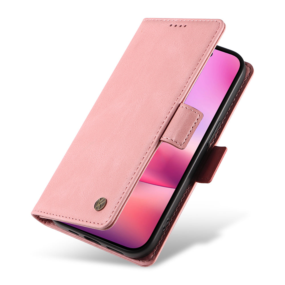 YIKATU YK-005 For iPhone 16 Case PU Leather Wallet Phone Cover Skin-Touch Feeling - Pink