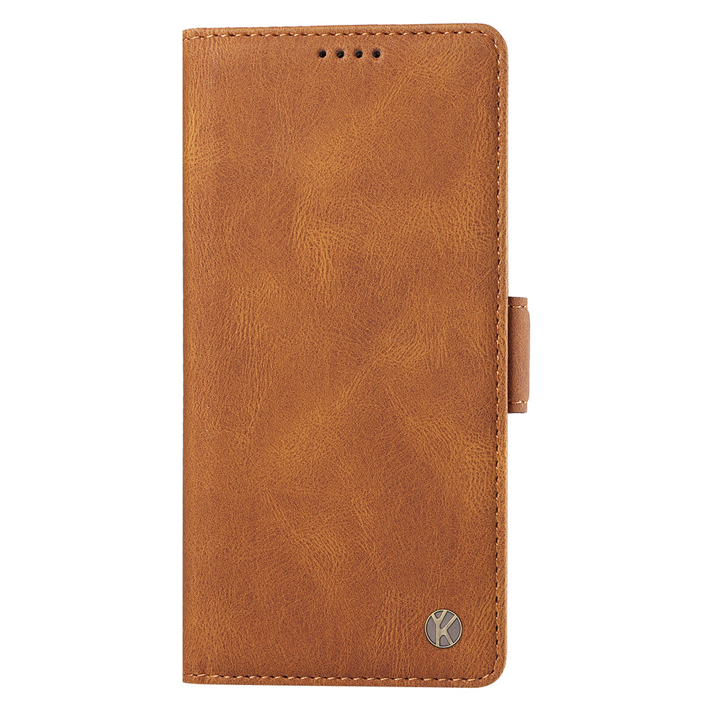 YIKATU YK-005 For iPhone 16 Case PU Leather Wallet Phone Cover Skin-Touch Feeling - Brown