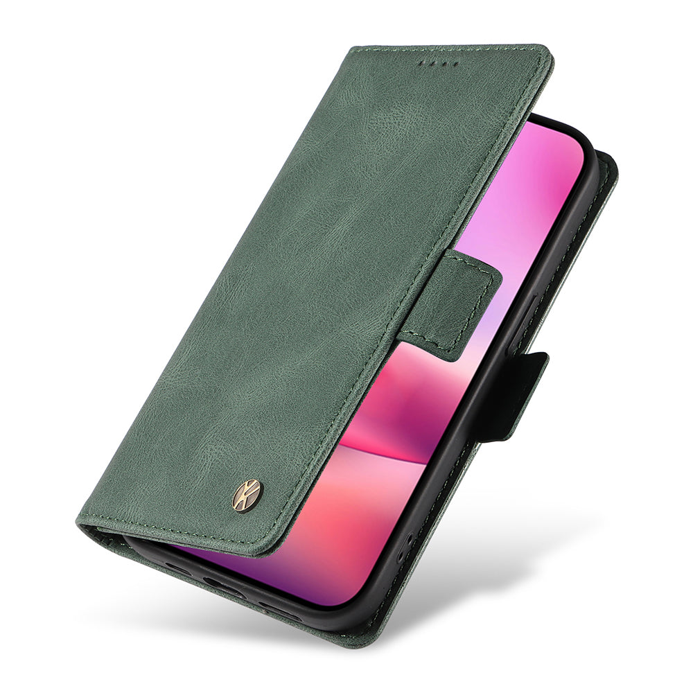 YIKATU YK-005 For iPhone 16 Case PU Leather Wallet Phone Cover Skin-Touch Feeling - Green