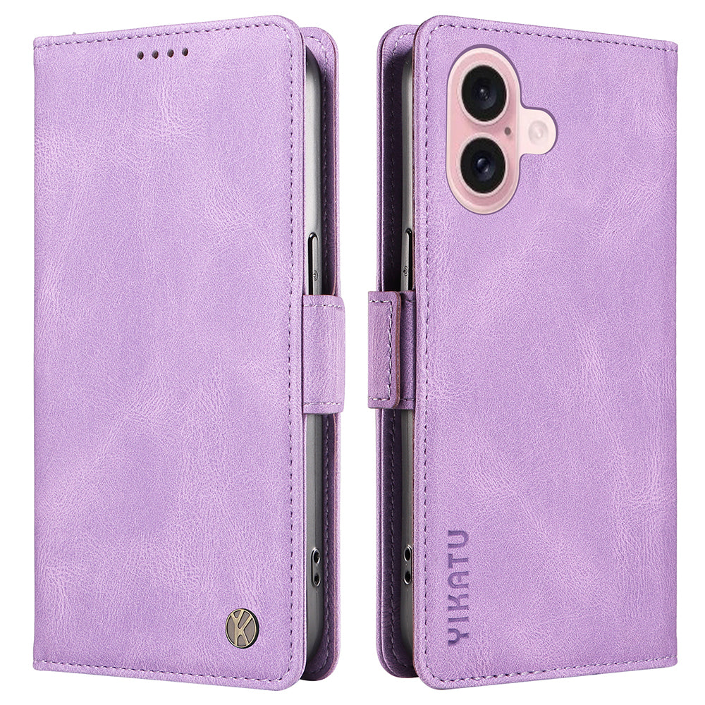 YIKATU YK-005 For iPhone 16 Case PU Leather Wallet Phone Cover Skin-Touch Feeling - Purple