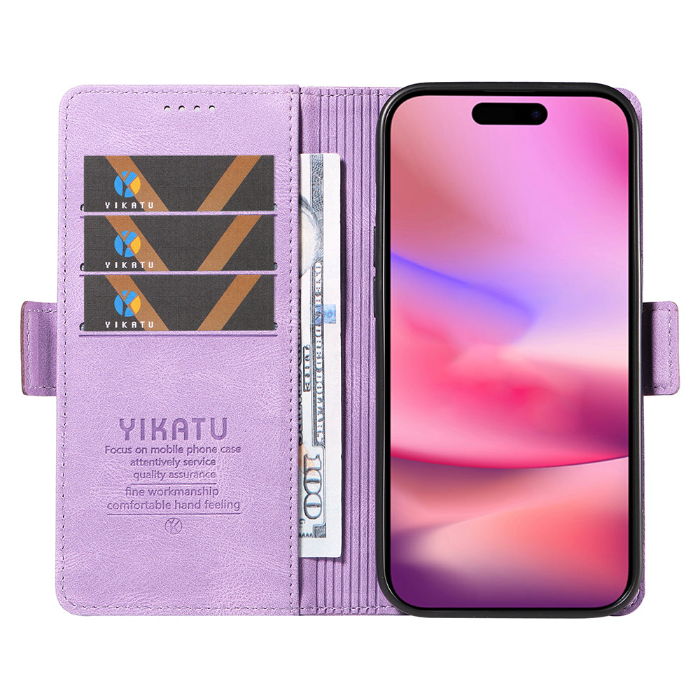 YIKATU YK-005 For iPhone 16 Case PU Leather Wallet Phone Cover Skin-Touch Feeling - Purple