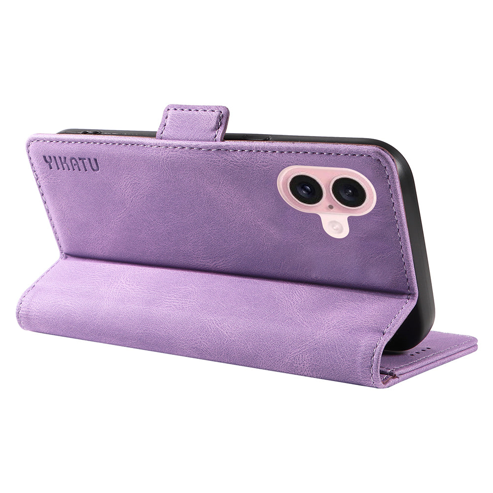 YIKATU YK-005 For iPhone 16 Case PU Leather Wallet Phone Cover Skin-Touch Feeling - Purple