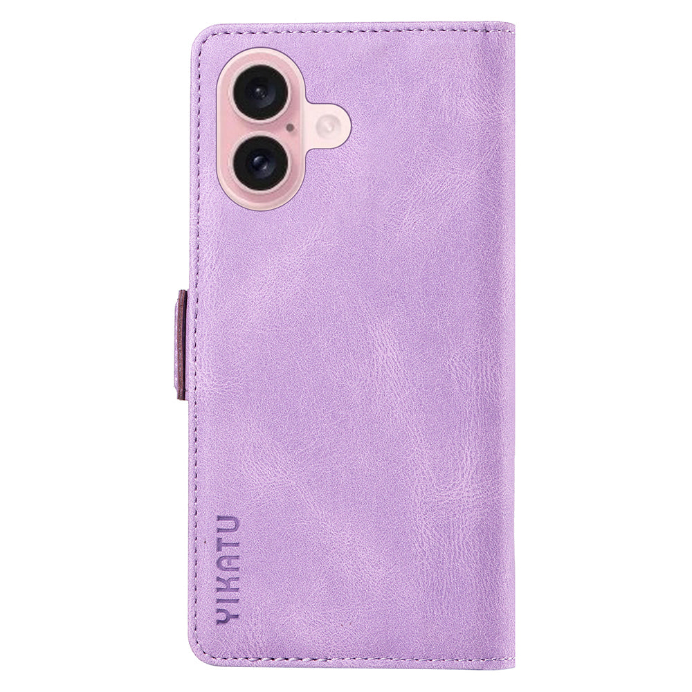 YIKATU YK-005 For iPhone 16 Case PU Leather Wallet Phone Cover Skin-Touch Feeling - Purple