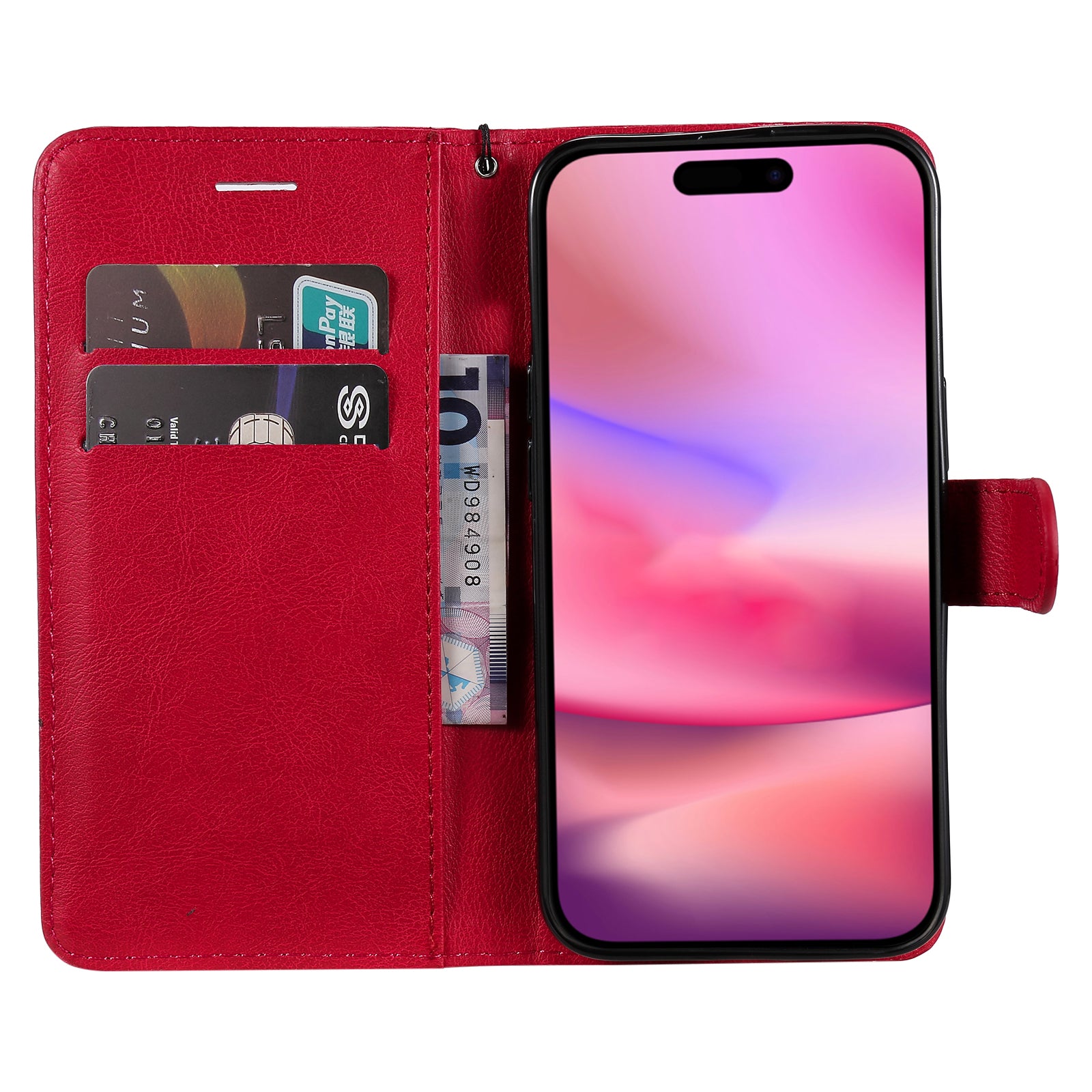 KT Leather Series-2 for iPhone 16 Case Card Slots Wallet Phone Leather Cover - Red