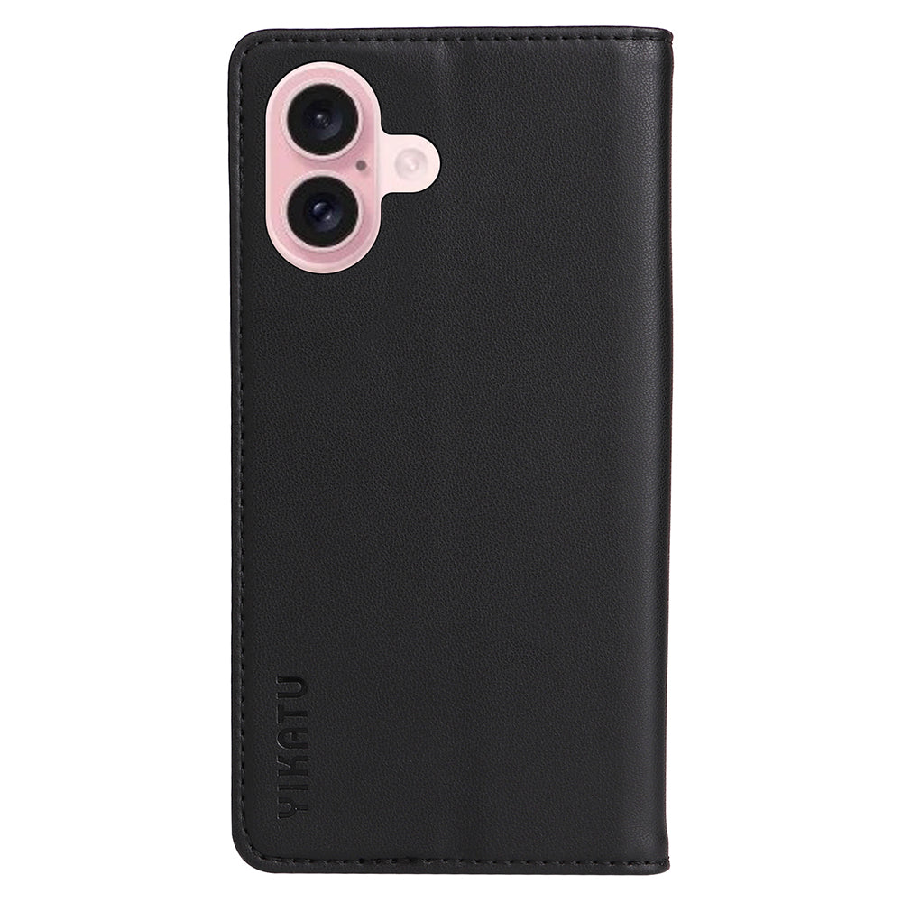 YIKATU YK-001 For iPhone 16 Case PU Leather Stand Wallet Protective Phone Cover - Black